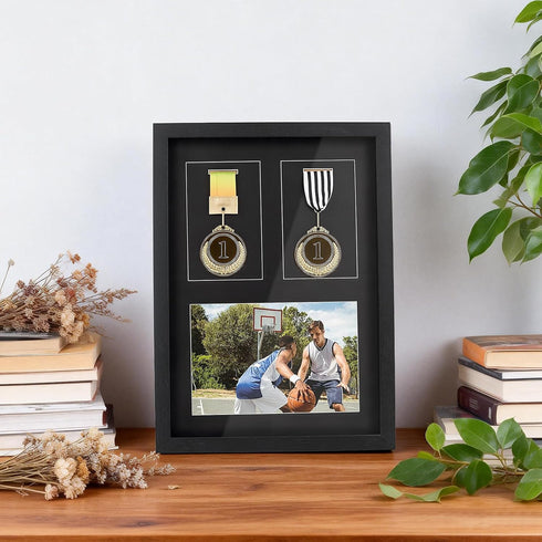 3 1 Medal Display Frame Shadow Box, in Shadow Box Display Wood Award Storage Boxes for Runners Race Bibs All Sport
