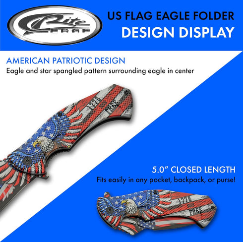 SZCO Supplies 8.75" USA Eagle Flag Assisted Open Folding Knife with Pocket Clip, Red White Blue