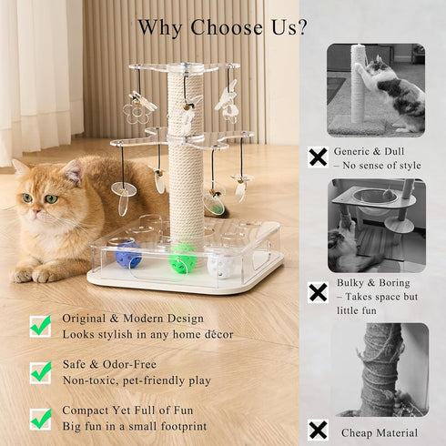 3-in-1 2-layer Modern Interactive Cat Toy, Puzzle Box Cat Puzzle Toys for Indoor Cats with with Colorful Jingle Balls