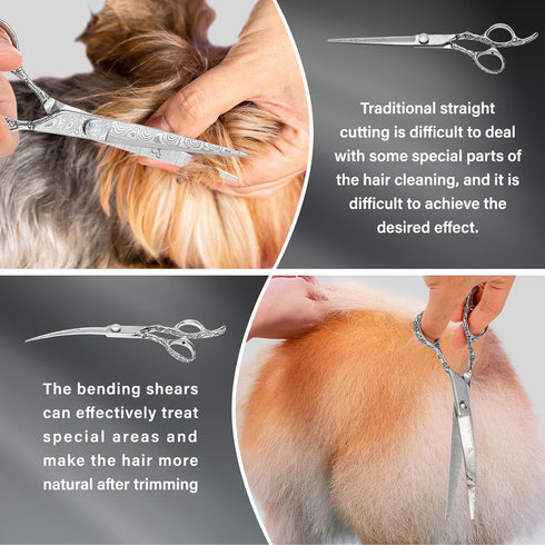 Tips,5 1 Set Dog Grooming Scissors,Silver with Safety Round in Curved Dog Scissors for Grooming,Professional Pet