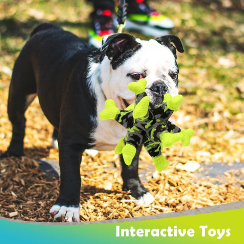 Dog Chew Squeaky Toys - Tug of War Stuffed Jack Bone Toy with Squeakers, Durable Interactive Toy for All Dog Sizes,