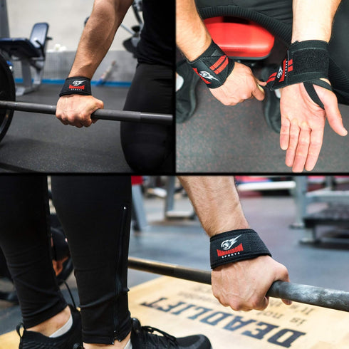 Premium Weightlifting Bundle - Wrist Weightlifting Straps Pair + Wrist Wraps Pair + Carry Bag for Deadlifts, Gym,