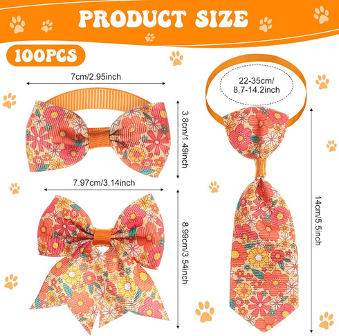 Reginary 100 Pieces Dog Bow Tie Collar Set, 40 Dog Neckties, 30 Puppy Bow Ties, 30 Collar Flowers for Small Medium Dogs