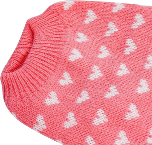 Dog Knitted Heart Sweater, Warm Soft Holiday Clothes for Large Cats and Dogs, Pink, L