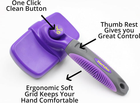 Hertzko Dog & Cat Brush, Self Cleaning Slicker Brush for Pets, Grooming Brush for Shedding, Deshedding Brush, Rake, Comb