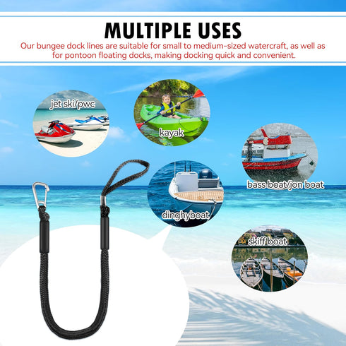 316 (2, 4 Single Hook Bungee Dock Lines Heavy-Duty Elastic Mooring Ropes for Boats, PWCs & Kayaks | Adjustable PVC