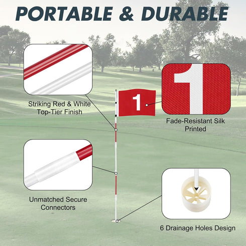 Golf Flagstick 6ft, 5-Section Design, ABS Hole Cup, 420D Nylon Flag for Backyard Practice and Driving Range