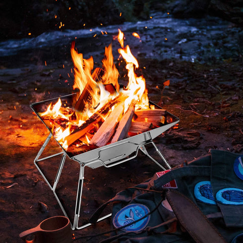 Odoland Folding Campfire Grill - 304 Stainless Steel Grate Barbeque Grill for Picnics and Outdoor Cooking