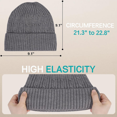 Thick Lined Cuff Beanie, Men & Women Winter Knit Skullcap, Roll-up Edge Thermal Cap