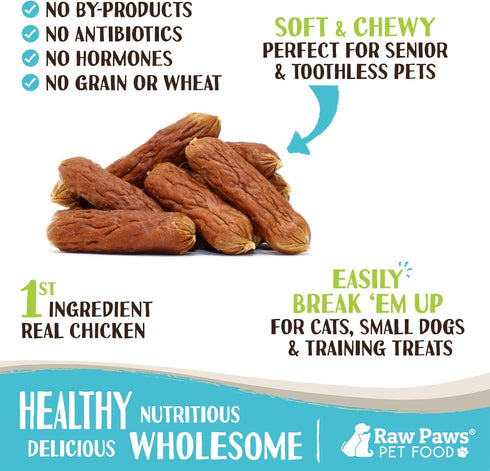 Raw Paws Grain-Free Soft Sausage Treats for Dogs & Cats - Chicken Recipe, 6-oz USA Dog Treats