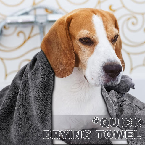 Chumia 4 Pack Dog Towels for Drying, Large Microfiber Grooming Towels with Embroidered Paw for Bathing (Gray, 16 x 32