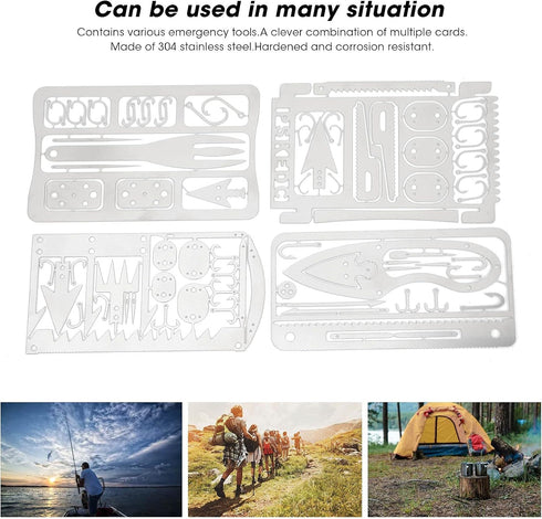 Wilderness Survival Gear, Hiking Gear Camping Survival Kits 4Pcs Fishing Cards Clever Combination for Fishing Hunting, Survival, Food Rations