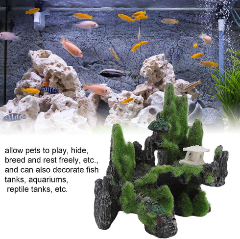 Pssopp Aquarium Mountain View Rockery - Artificial Hill Fish Tank Landscape Ornament for Tortoise and Fish
