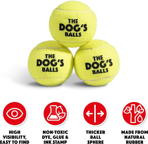 The Big Dog's Balls, Dog Tennis Balls, 3-Pack Yellow, 3 Inch Diameter for Training, Play, Exercise & Fetch