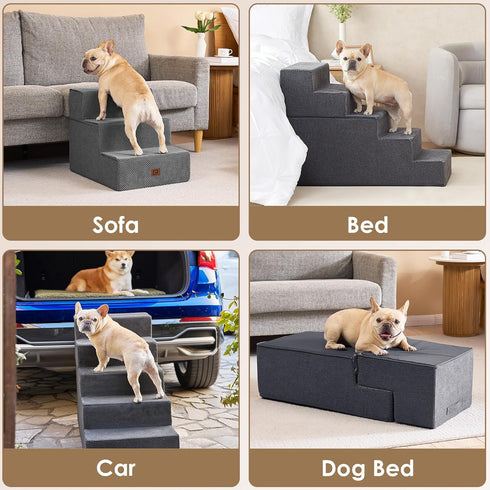 EHEYCIGA Dog Stairs for Small Dogs, 3-Step Extra Wide Indoor Ramp for Couch and Chair, Non-Slip