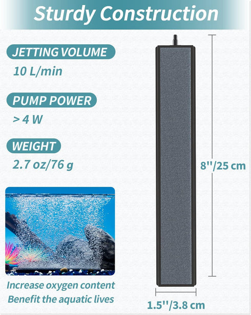 Pawfly 8 Inch Grey Mineral Bubble Stone Bar Diffuser, Airstones for Air Pump, Aquarium, and Fish Tank