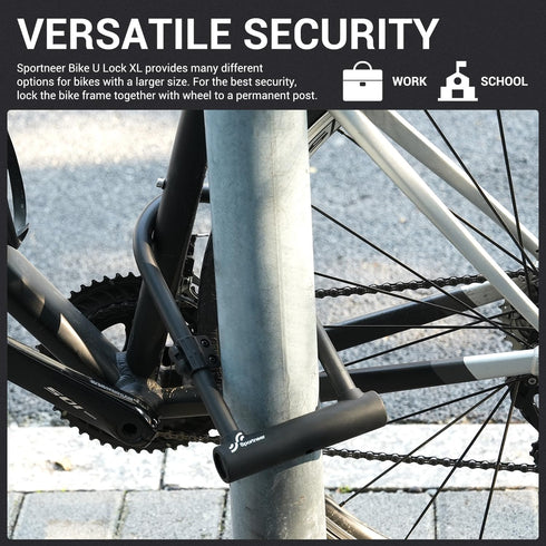 Sportneer Heavy Duty Bike Lock: U Lock with 6ft Security Steel Cable, Bicycle U-Locks with Keys