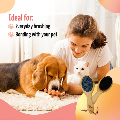 The Buddy System Combo Bristle Pet Brush, 2-in-1 Durable Rubber and Soft Boar Bristle Side