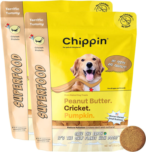 Peanut Butter, Cricket, Pumpkin Gut Health Dog Treats - 5oz, 2-Pack | Natural Prebiotic, Made in USA