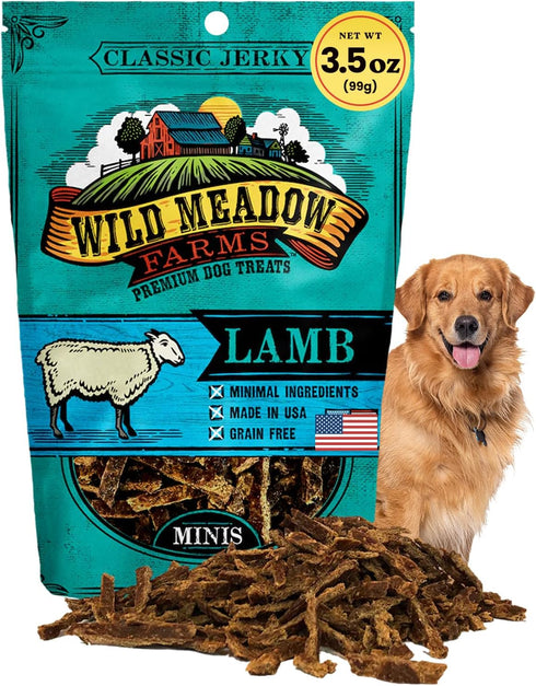 Wild Meadow Farms Classic Lamb Minis, Soft Jerky Training Treats for Dogs, Grain-Free, 3.5oz, All-Natural