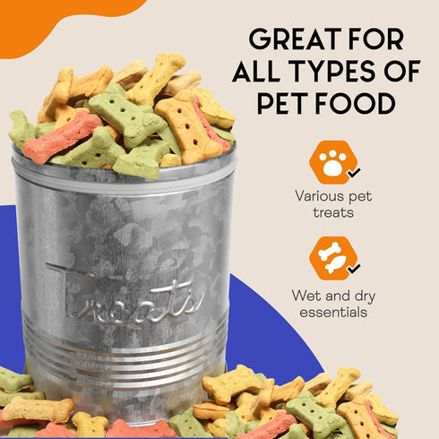Amici Pet Retro Treats Galvanized Relief Lettering Metal Storage Canister, Food Safe, 72 Ounces