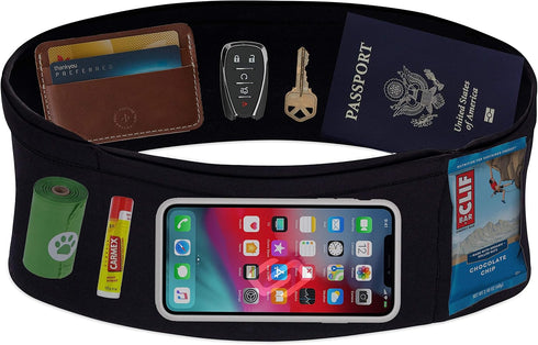 Sporteer VersaMax Running Belt - Travel Belt, Workout Waist Pack with Large Security Pockets for Smartphones, Money,