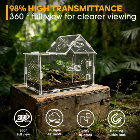 GTSEEMUU (7.9 4 6 Inch) Acrylic Jumping Spider Enclosure with Magnetic Lock Clear Ventilated Terrarium Box