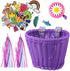 Kid's Bicycle Basket Streamers Set, Wicker Handlebar Basket with Colorful Streamers, Bell, Stickers