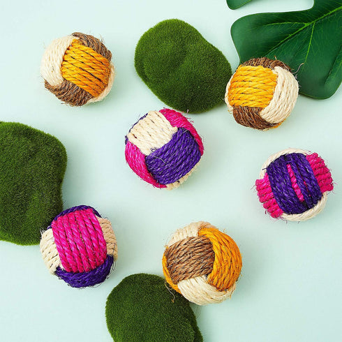 Weewooday 6 Pieces Cat Toy Ball, Sisal Ball Interactive Rolling Scratch Cat Toy (Random Color)