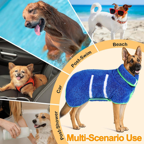 Dog Bathrobe Super Absorbent Dog Towels Large Quick Drying Robes for After Bath Soft Adjustable Warm Keeping Dogs