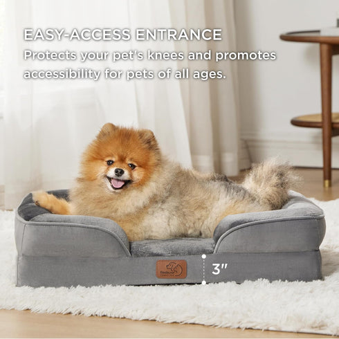 Bedsure Orthopedic Dog Bed, Bolster Sofa Beds for Small Dogs, Supportive Foam Pet Bed with Removable Washable Cover,