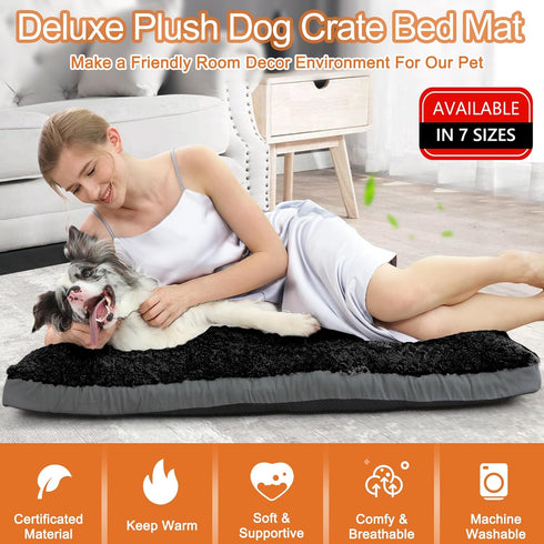 POCBLUE Deluxe Washable XL Dog Bed, 42 inch Comfy Fluffy Kennel Pad, Anti-Slip for Dogs Up to 90 lbs