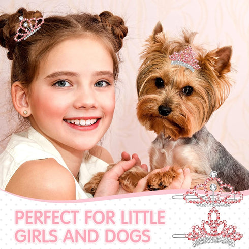 MTLEE 2 Pieces Dog Tiara Crown Hair Clips, Clear Crystal Rhinestone Barrettes for Pet Dogs Grooming Hair Accessories