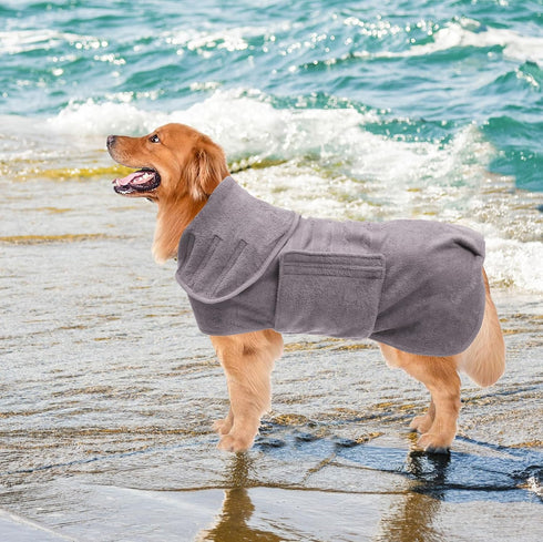 Geyecete Dog Drying Coat, Fast Dry Dog Bag, Microfibre Bathrobe Towel, Luxuriously Soft, Gray, XXL