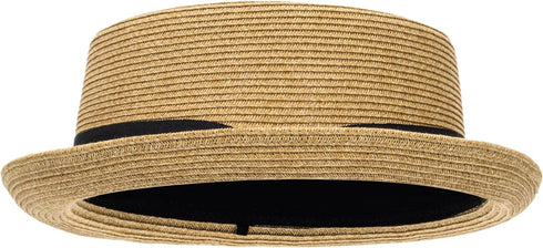 Pork Pie Hat for Men and Women, Classic Khaki Boater Derby Sun Hat with Grosgrain Band