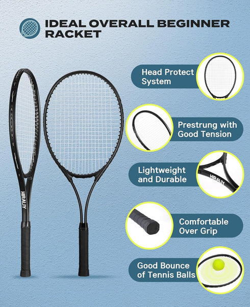 HIRALIY Adult Recreational Tennis Rackets, 27 Inch Super Lightweight for Student Training, Includes 3 Tennis Balls