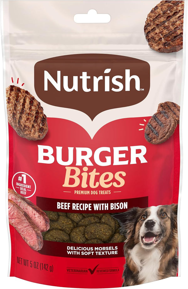 Nutrish Burger Bites Beef Recipe with Bison Premium Dog Treats, 5 oz.
