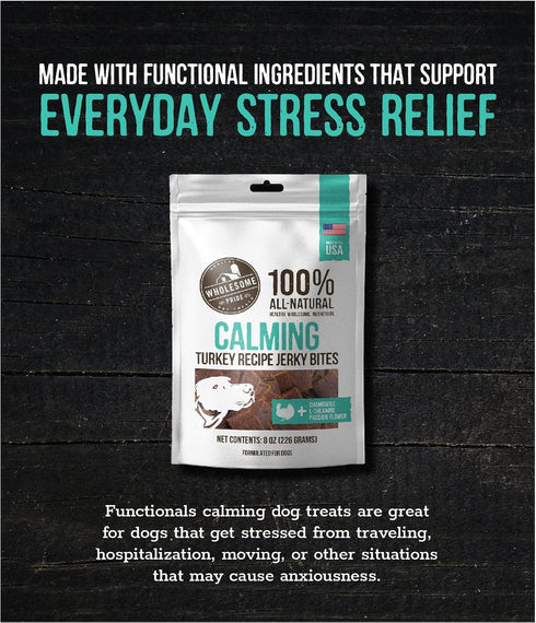 Wholesome Pride Functional Calming Support Turkey Recipe Jerky Bites, Calming Dog Treats, 8 oz
