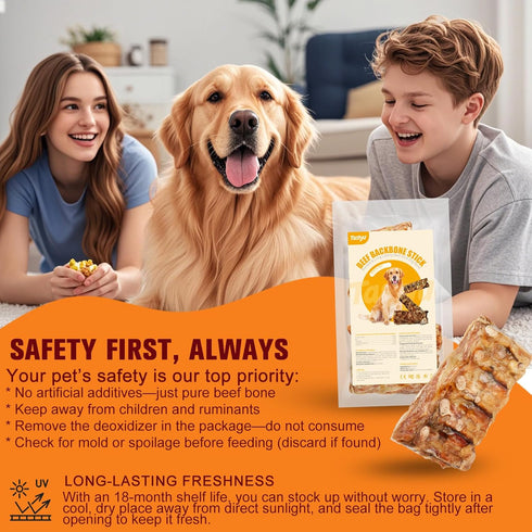 Tastyu 3pack) Beef Backbone Dog Treats Single Ingredient, Rawhide Bison Rib Bones Dog Chew Sticks for Large Dogs