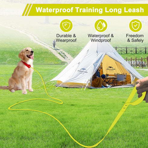Dog Training Leash, Waterproof Long Leash for Recall Training, TPU Material, 50FT (Yellow)