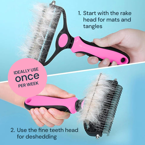MalsiPree Pet Grooming Brush, 2 in 1 Deshedding Tool & Dematting Rake for Dogs/Cats, Reduces Shedding by 95%