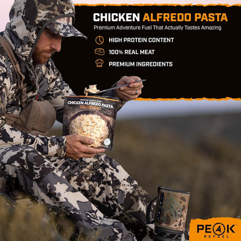 2-Pack Backpacking 100% 48g 2 Peak Refuel Chicken Alfredo Pasta | Premium Freeze Dried Camping Food | & Hiking MRE