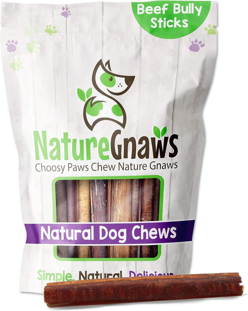 Nature Gnaws Large Bully Sticks for Dogs 5-6" (15 Count), Thick Long Lasting Natural Beef Chew Bones
