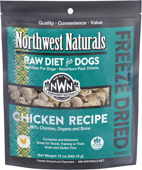Northwest Naturals Freeze-Dried Chicken Dog Food - Bite-Sized Nuggets - Grain-Free, High-Protein,