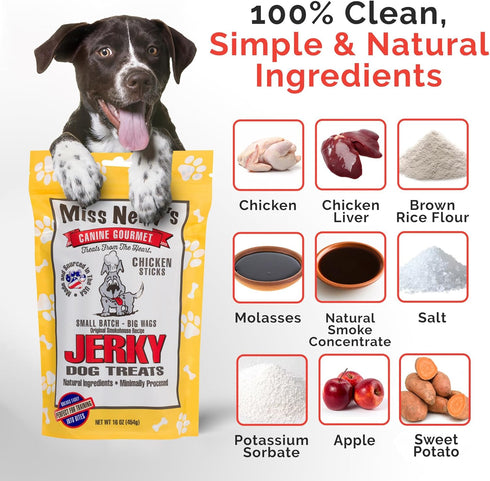 16 oz. Miss Nelly's - Chicken Jerky Dog Treats - Soft Sticks - USA Made and Sourced - Original Smoke House Recipe