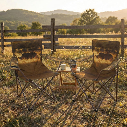 2 Pack Camping Chairs with Animal Print,Folding Lawn Chair with Cup Holder & Carry Bag