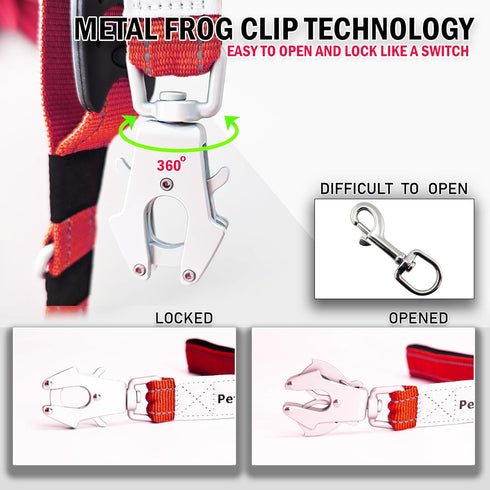 PetsProMax Tactical Dog Leash with Car Seat Belt Clip, Heavy Duty Elastic Bungee Leash with 360 Rotatable Hook (Red)
