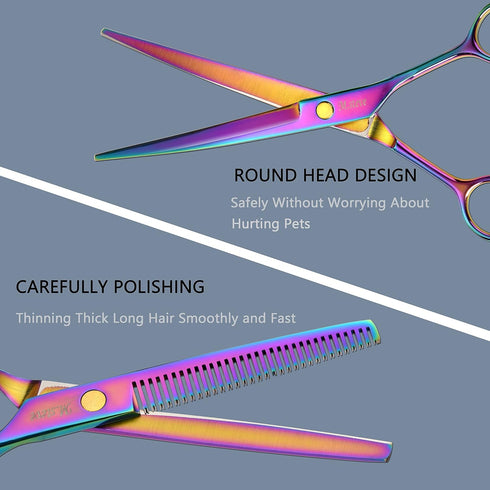 Dog Grooming Scissors Set with Safety Blunt Tip - Professional 7 in 1 Grooming Scissors for Dogs and Cats