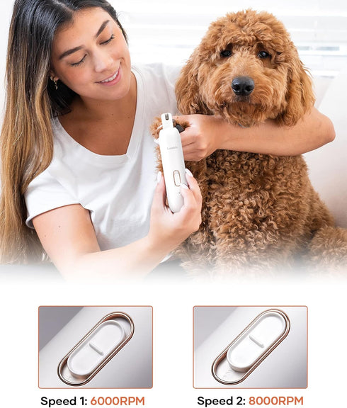 Loomla Upgraded Dog Nail Grinder - Professional 2 Speed Trimmers, USB Rechargeable, Low Noise, White
