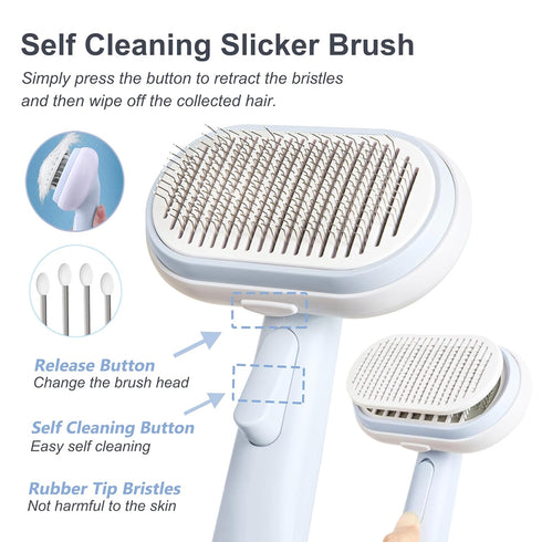 5 IN 1 Pet Grooming Brush Kit, Self Cleaning Slicker Brush for Dogs & Cats, Suitable for Small & Large Pets, Blue